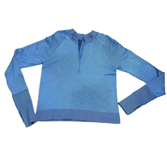 Lululemon Rest Less Cropped Half Zip Women's Sz 6 Grid Warp Blue Nile Night Sea - Picture 3 of 16